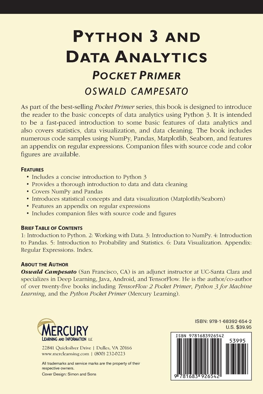 Rückseitencover Python 3 and Data Analytics Pocket Primer