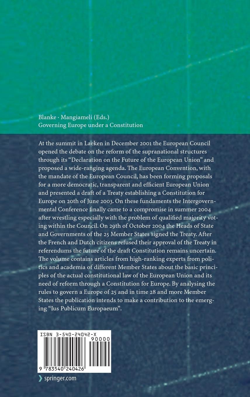Rückseitencover Governing Europe under a Constitution