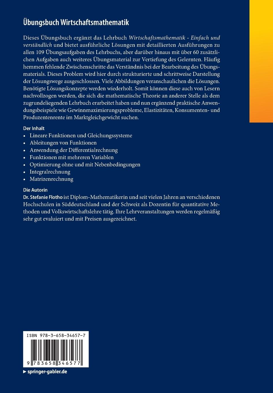 Rückseitencover Übungsbuch Wirtschaftsmathematik