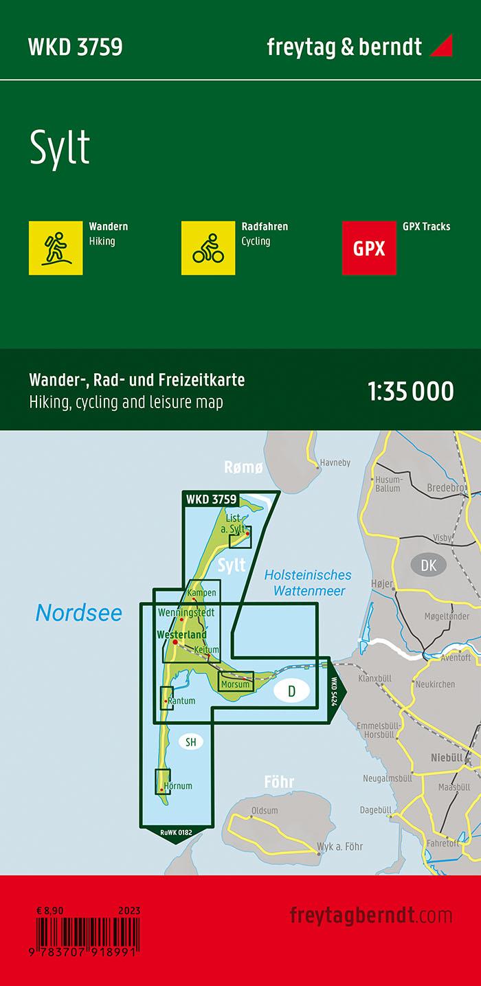Rückseitencover Sylt, Wander-, Rad- und Freizeitkarte 1:35.000, freytag & berndt, WKD 3759