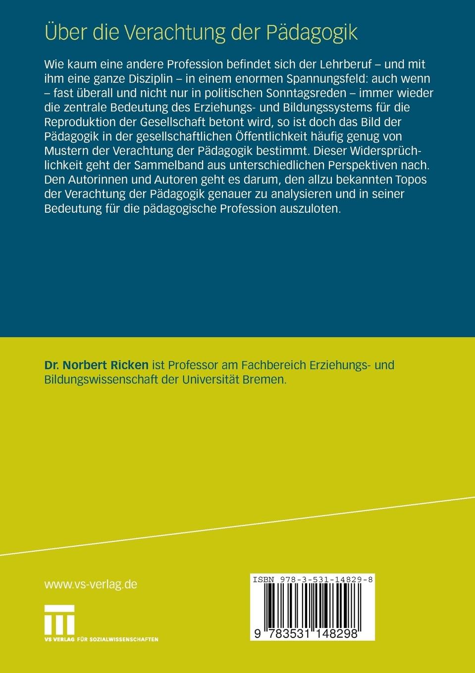 Rückseitencover Über die Verachtung der Pädagogik