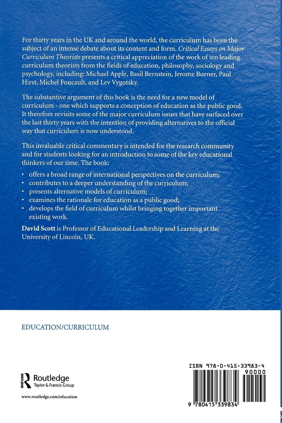 Rückseitencover Critical Essays on Major Curriculum Theorists