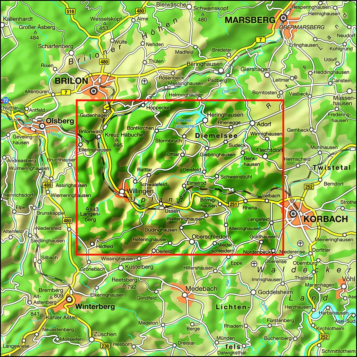 Beispielinhalt (Bild) Wanderkarte Uplandsteig & Diemelsteig verbinden 1:25 000