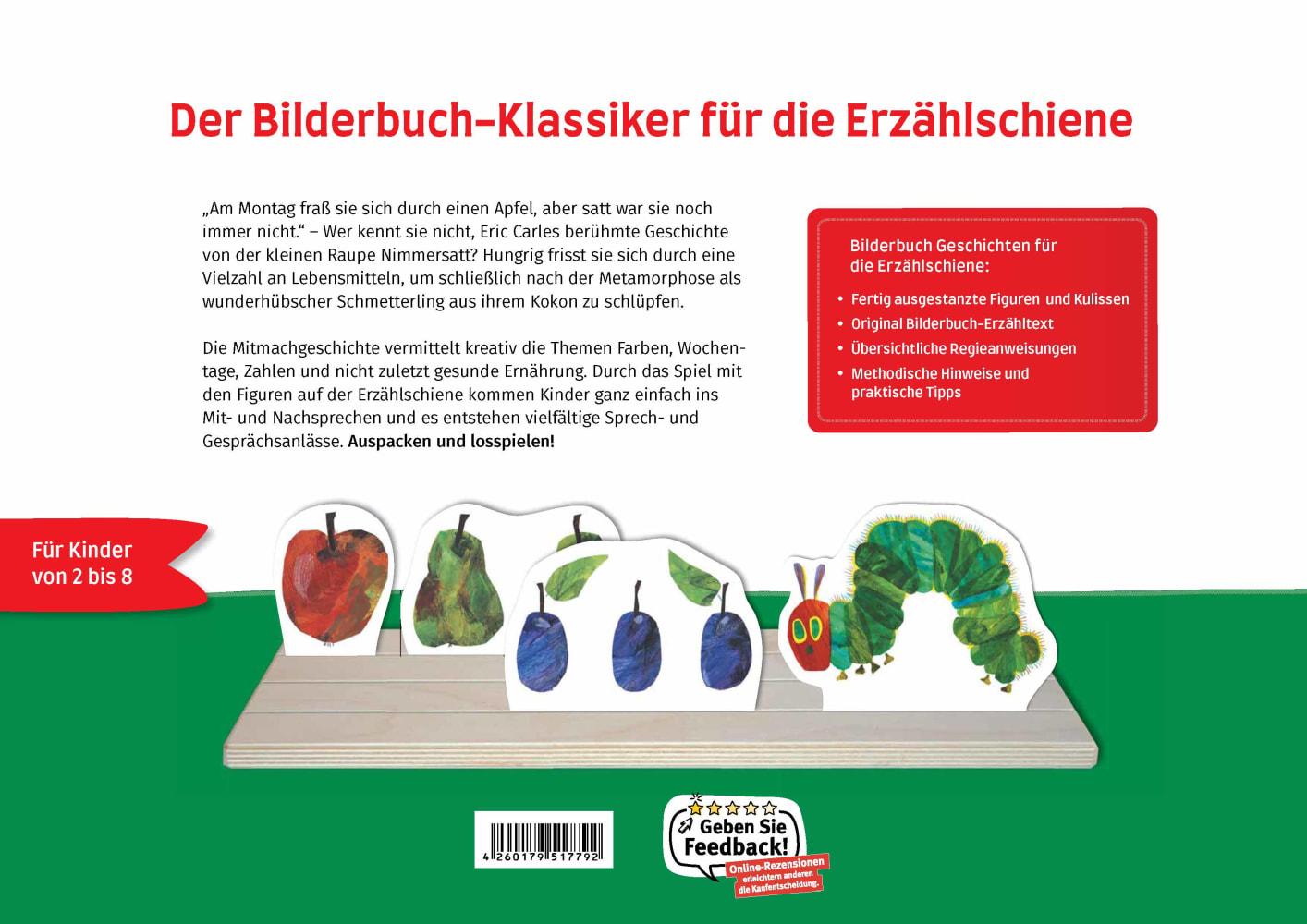Beispielinhalt (Bild) Die kleine Raupe Nimmersatt. Erzählschienen-Figurenset