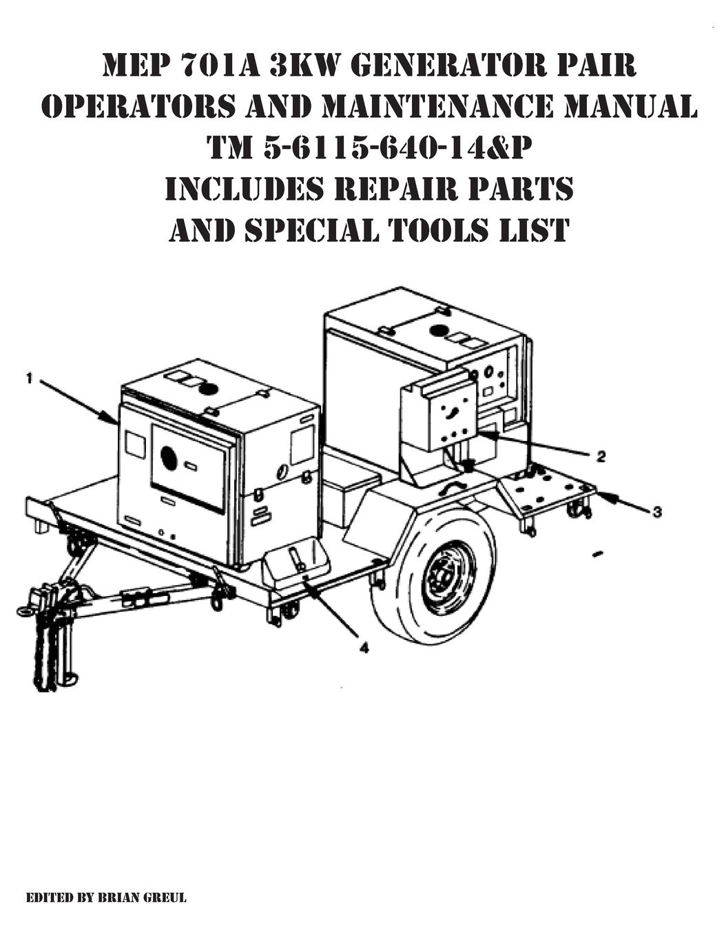 Vorderes Coverbild MEP 701A 3KW Generator Pair Operators and Maintenance Manual TM 5-6115-640-14&P Includes Repair Parts and Special Tools List