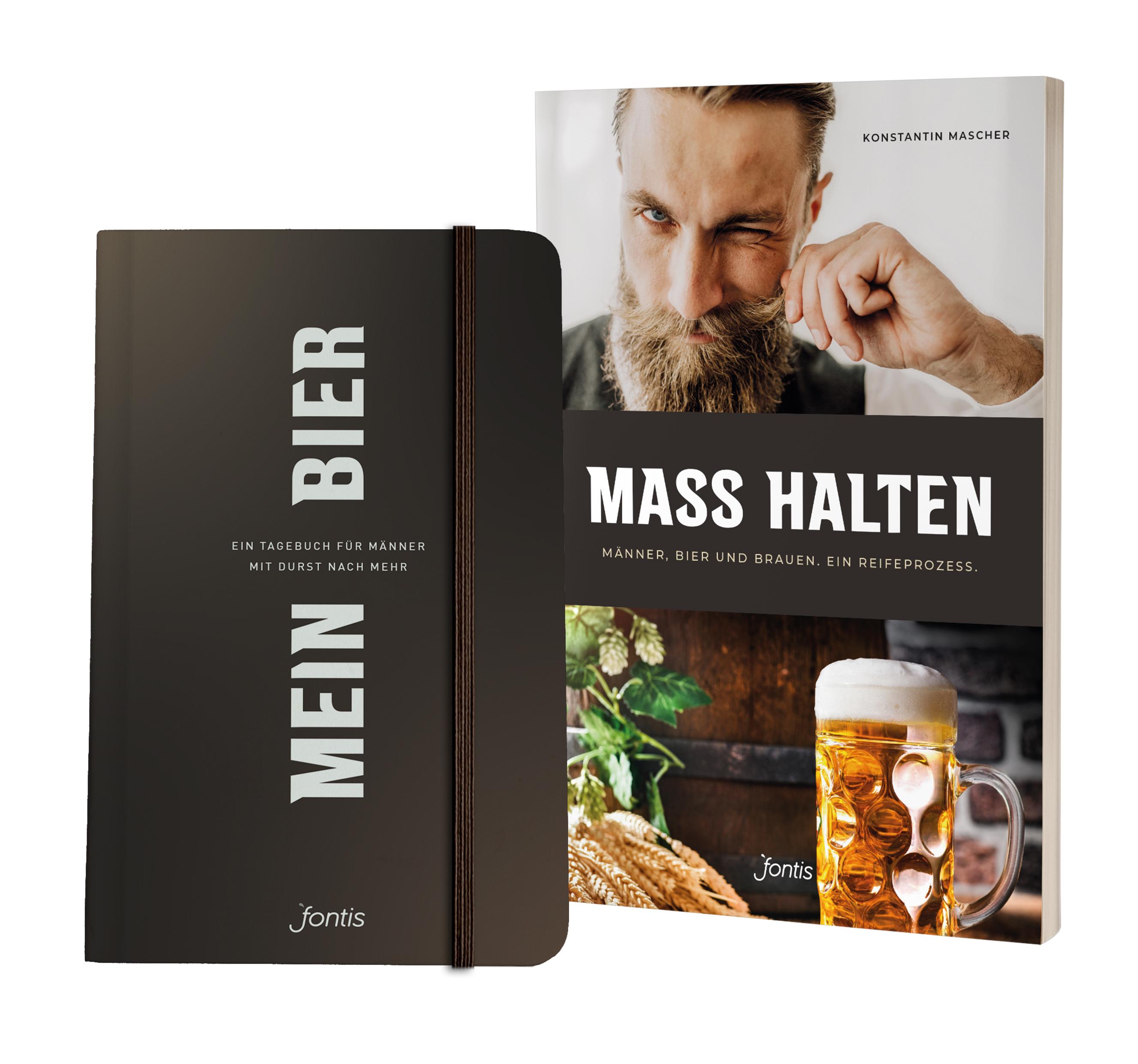 Vorderes Coverbild Paket: Sachbuch "MASS HALTEN" plus Tagebuch "MEIN BIER". 2 Bände