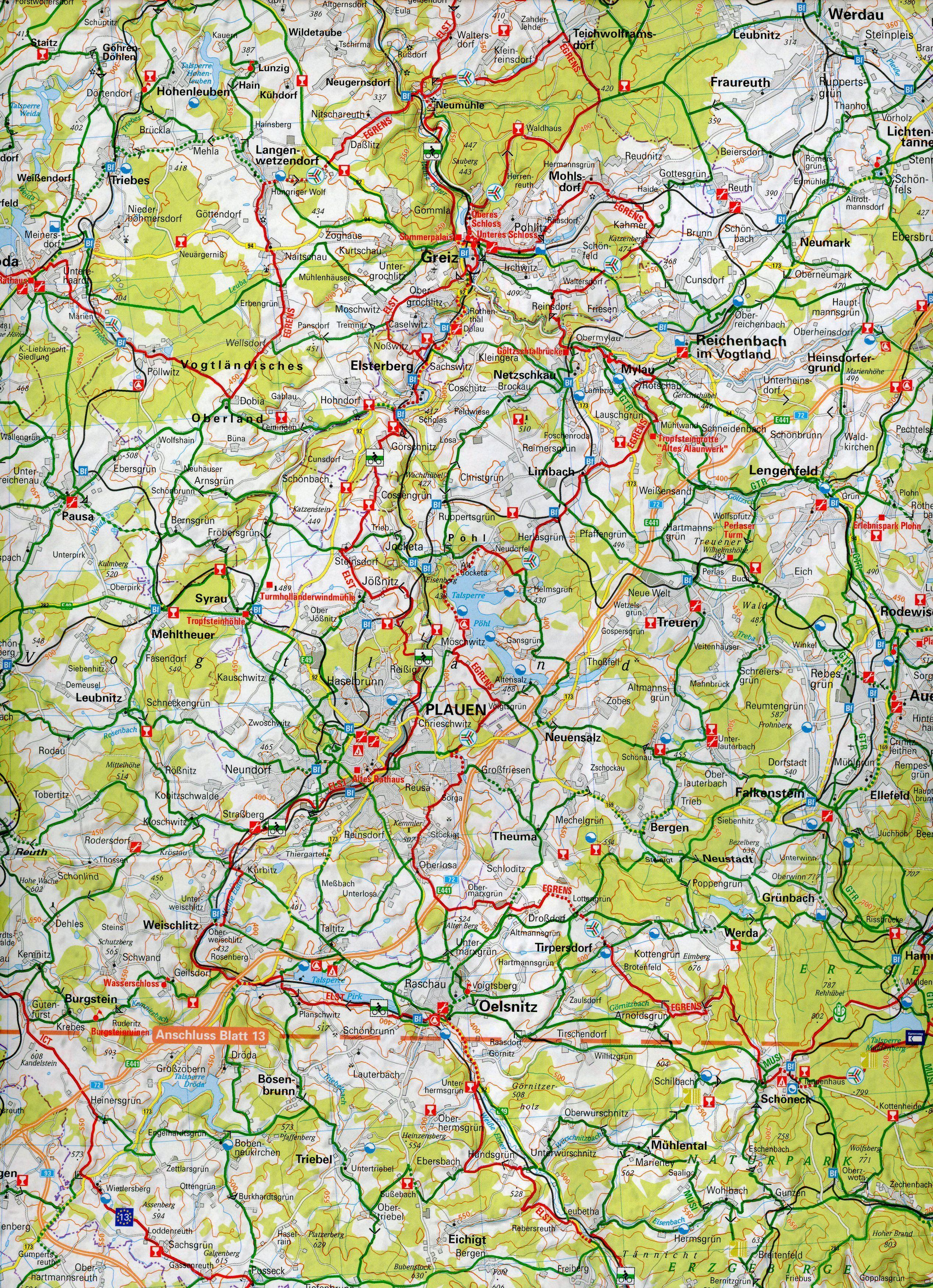 Beispielinhalt (Bild) ADFC-Radtourenkarte 18 Oberfranken /Vogtland 1:150.000, reiß- und wetterfest, E-Bike geeignet, GPS-Tracks Download