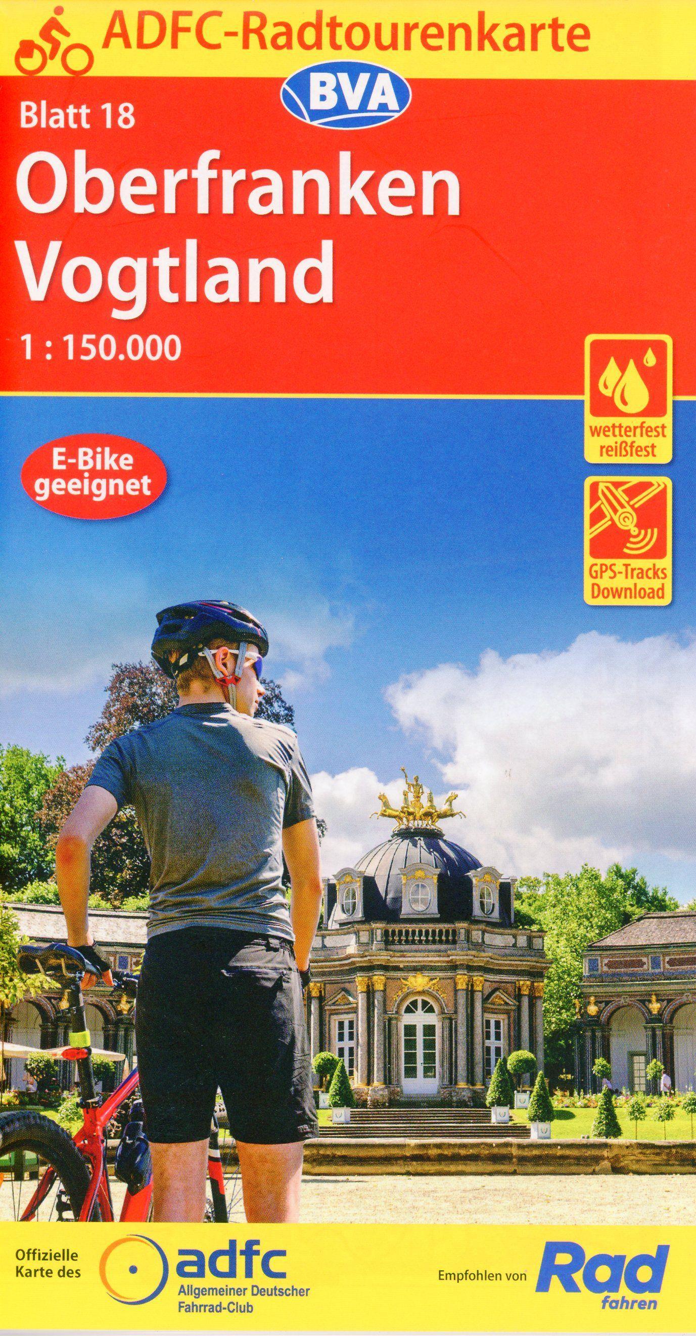 Vorderes Coverbild ADFC-Radtourenkarte 18 Oberfranken /Vogtland 1:150.000, reiß- und wetterfest, E-Bike geeignet, GPS-Tracks Download