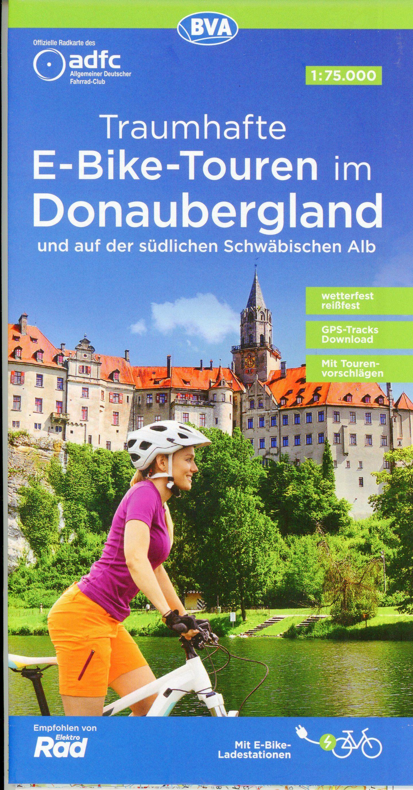 Vorderes Coverbild ADFC-Regionalkarte Traumhafte E-Bike-Touren im Donaubergland, 1:75.000, mit Tagestourenvorschlägen, reiß- und wetterfest, GPS-Tracks Download