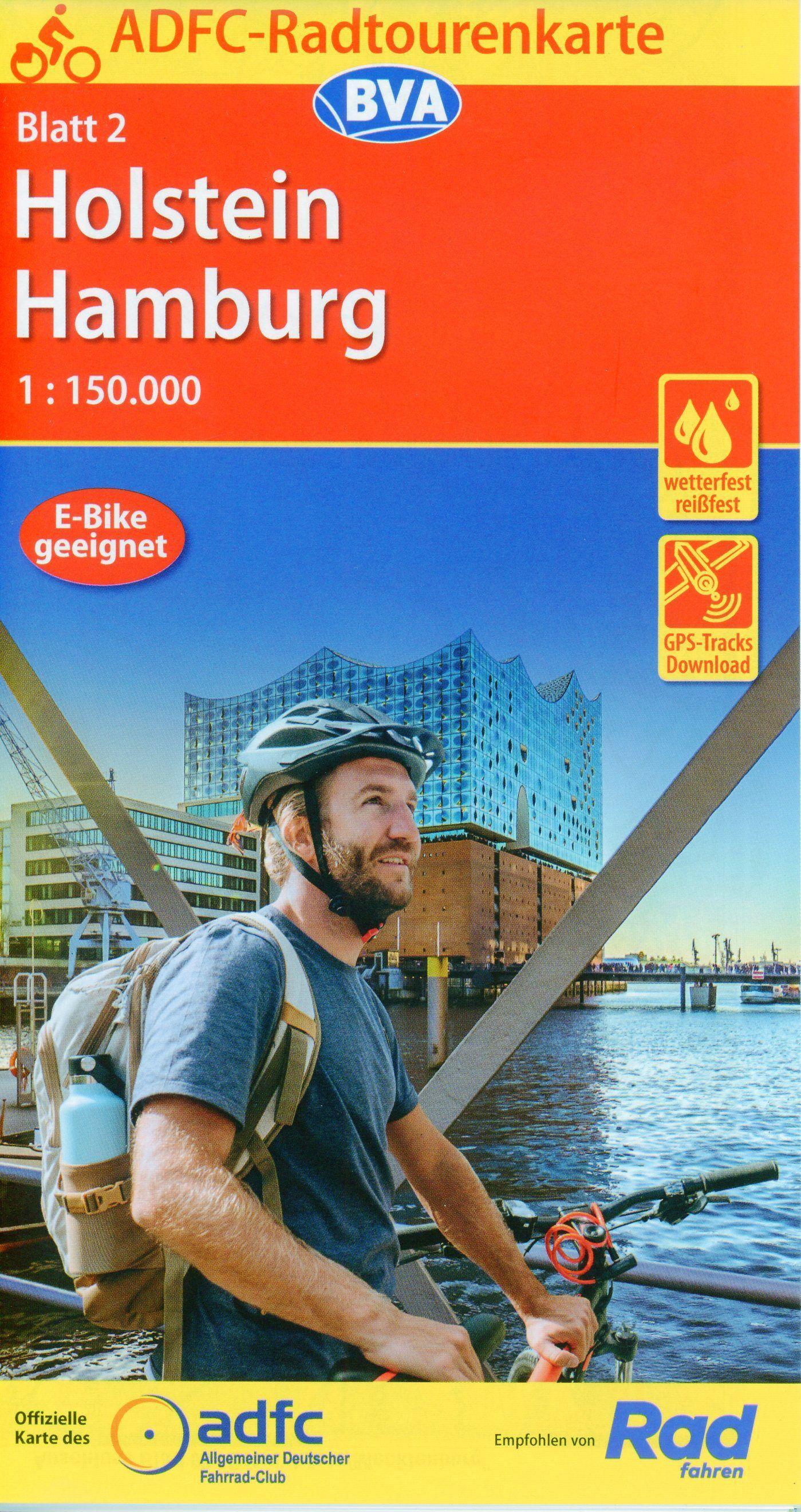 Vorderes Coverbild ADFC-Radtourenkarte 2 Holstein Hamburg 1:150.000, reiß- und wetterfest, E-Bike geeignet, GPS-Tracks Download