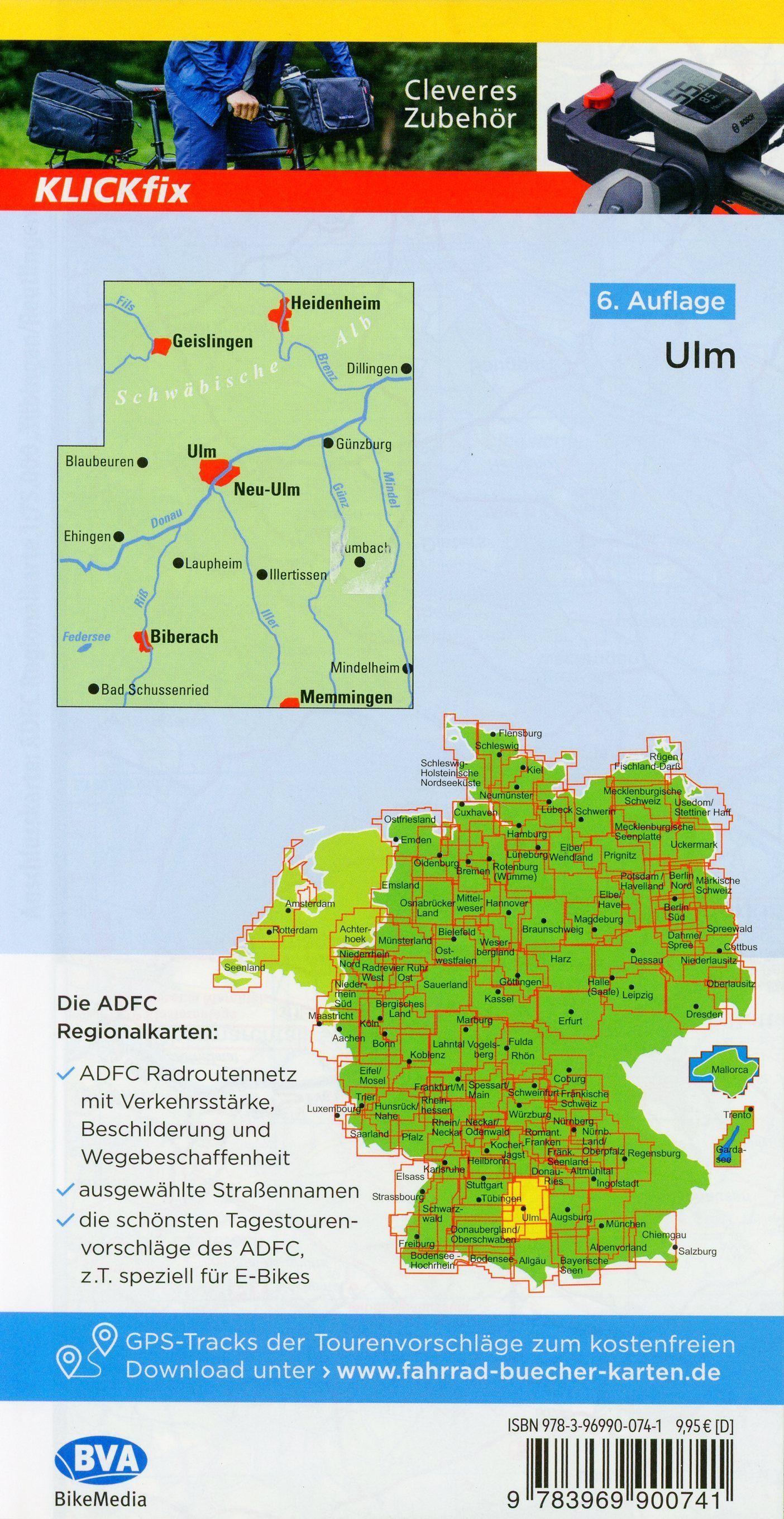 Beispielinhalt (Bild) ADFC-Regionalkarte Ulm und Umgebung, 1:75.000, mit Tagestourenvorschlägen, reiß- und wetterfest, E-Bike-geeignet, GPS-Tracks-Download
