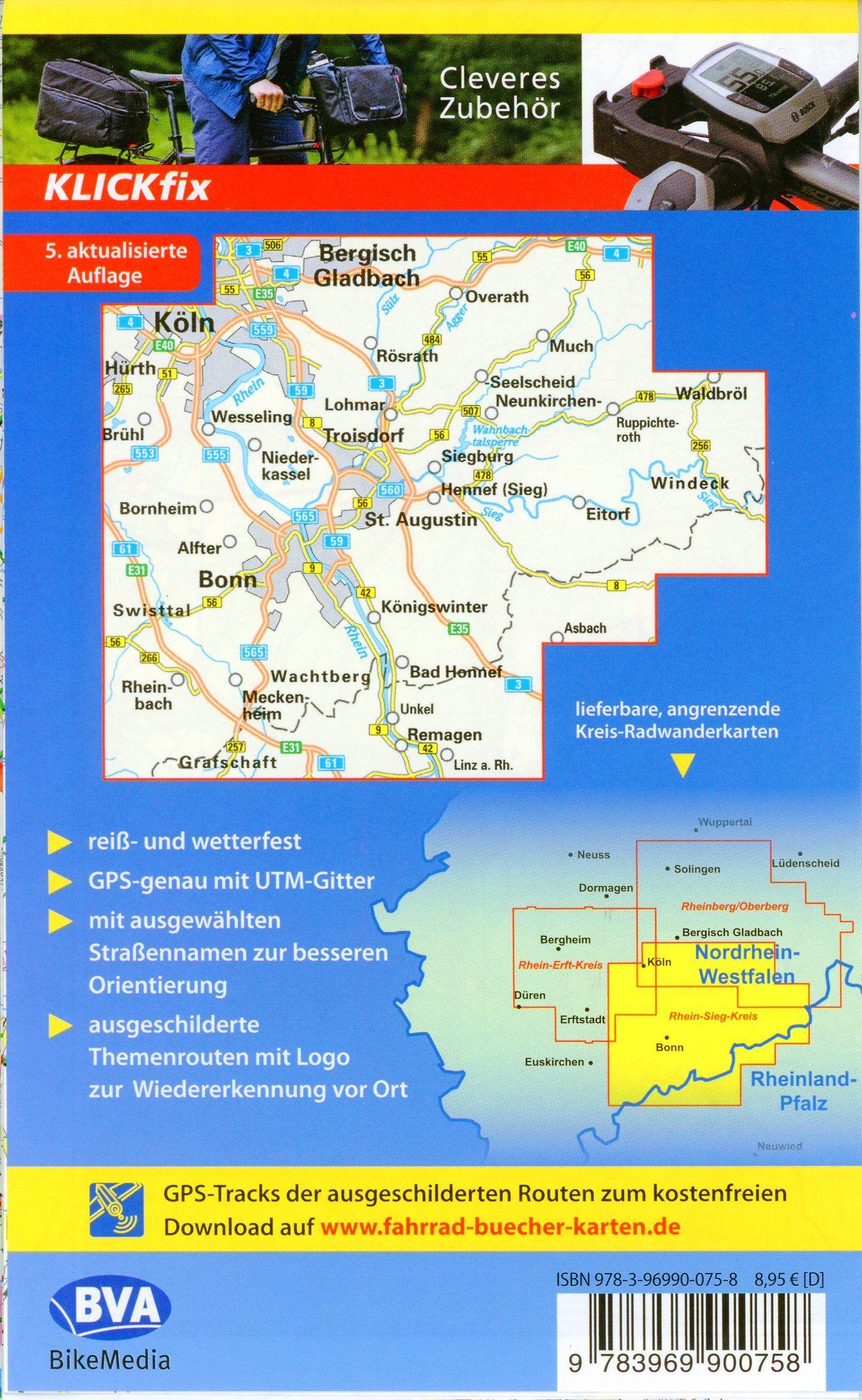Beispielinhalt (Bild) Radwanderkarte BVA Radwandern im Rhein-Sieg-Kreis 1:50.000, reiß- und wetterfest, GPS-Tracks Download