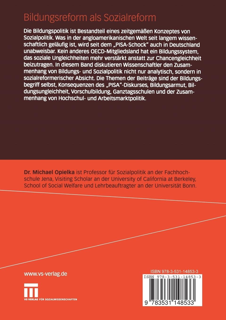 Rückseitencover Bildungsreform als Sozialreform