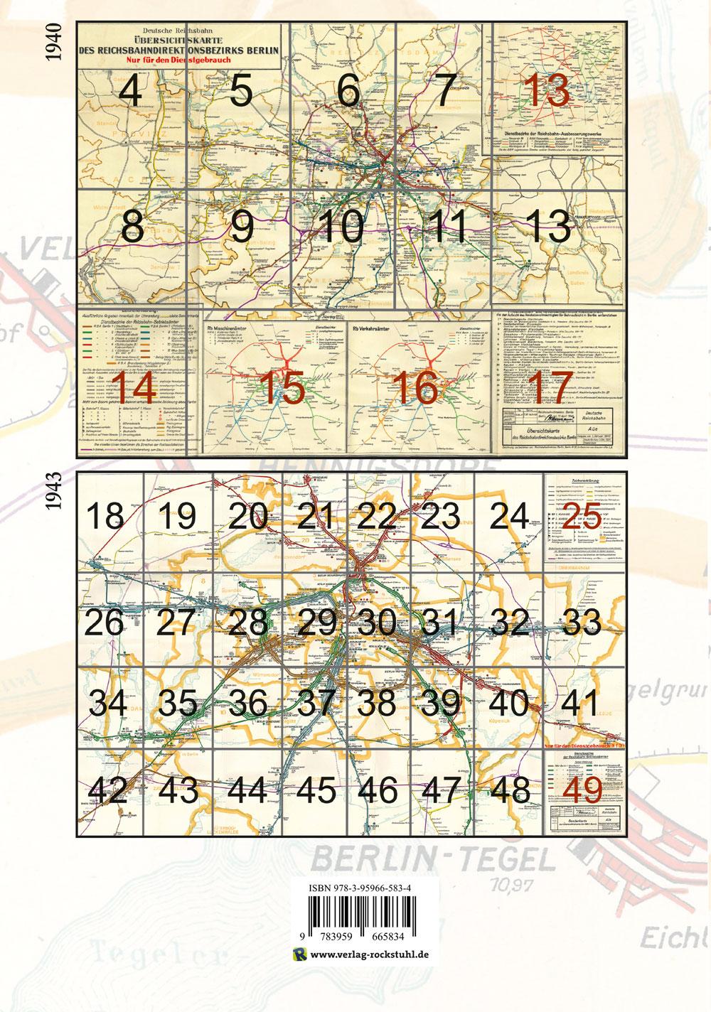 Rückseitencover Übersichtskarten der Reichsbahndirektion Berlin 1940 und Sonderkarte zur Übersichtskarte der Rbd Berlin 1943