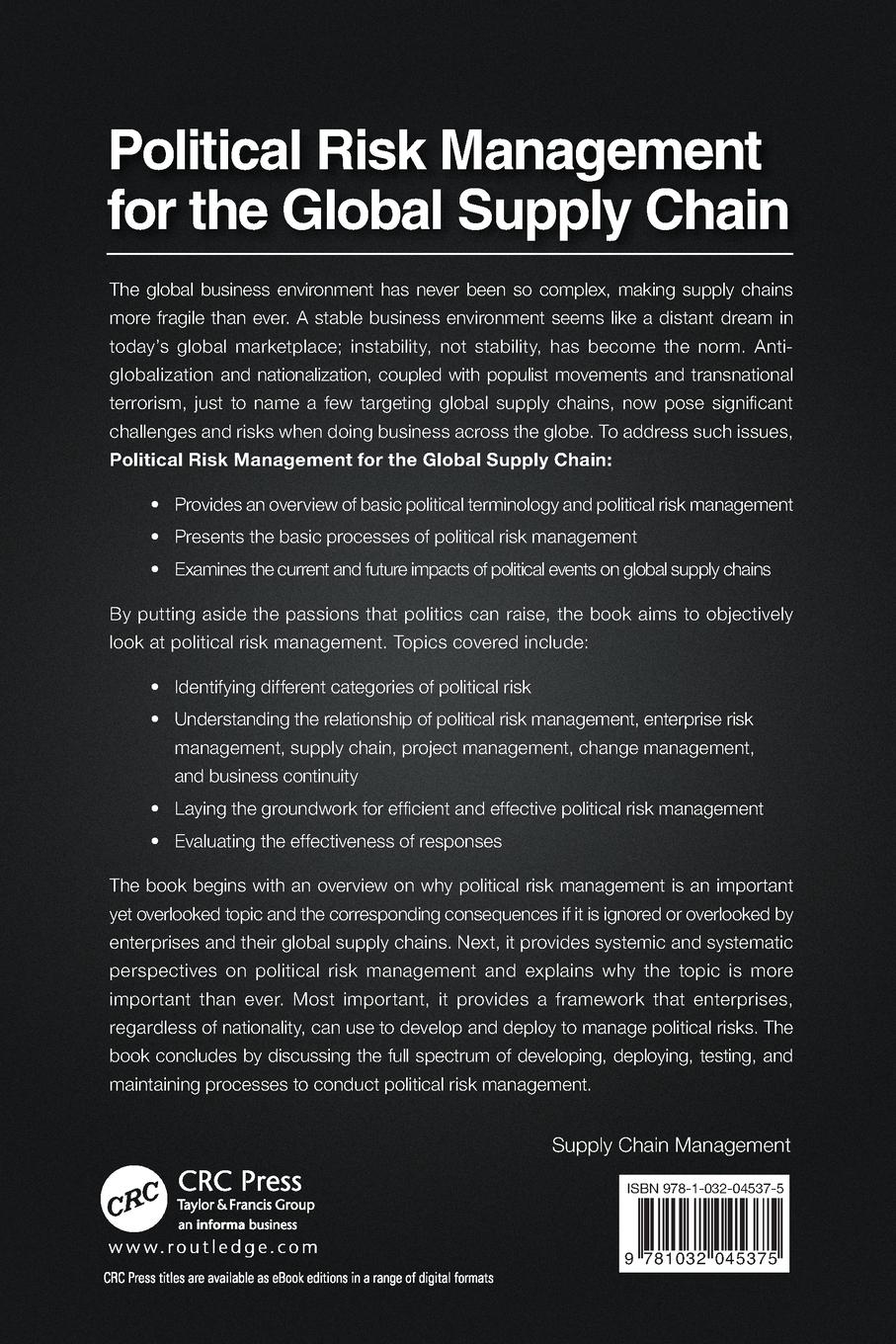 Rückseitencover Political Risk Management for the Global Supply Chain