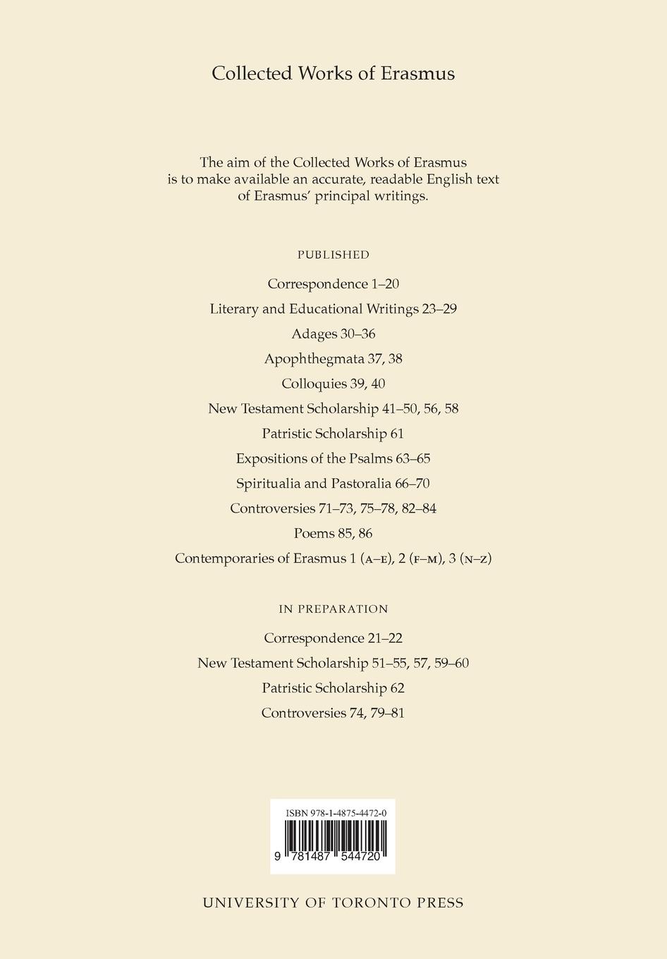 Rückseitencover Collected Works of Erasmus