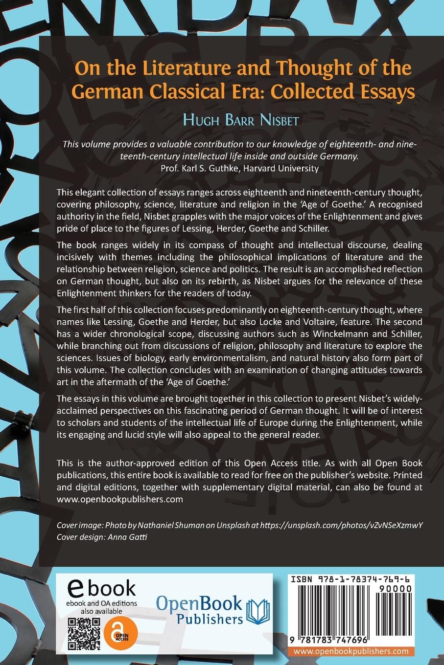 Rückseitencover On the Literature and Thought of the German Classical Era