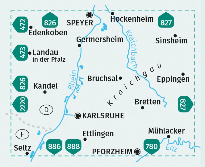 Beispielinhalt (Bild) KOMPASS Wanderkarte 768 Kraichgau, Karlsruhe, Landau i. d. Pfalz, Speyer, Sinsheim, Eppingen, Bretten, Pforzheim, 768 1:50.000