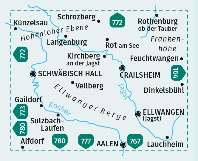 Beispielinhalt (Bild) KOMPASS Wanderkarte 774 Hohenlohe, Ellwanger Berge, Crailsheim, Schwäbisch Hall, Rothenburg ob der Tauber 1:50.000