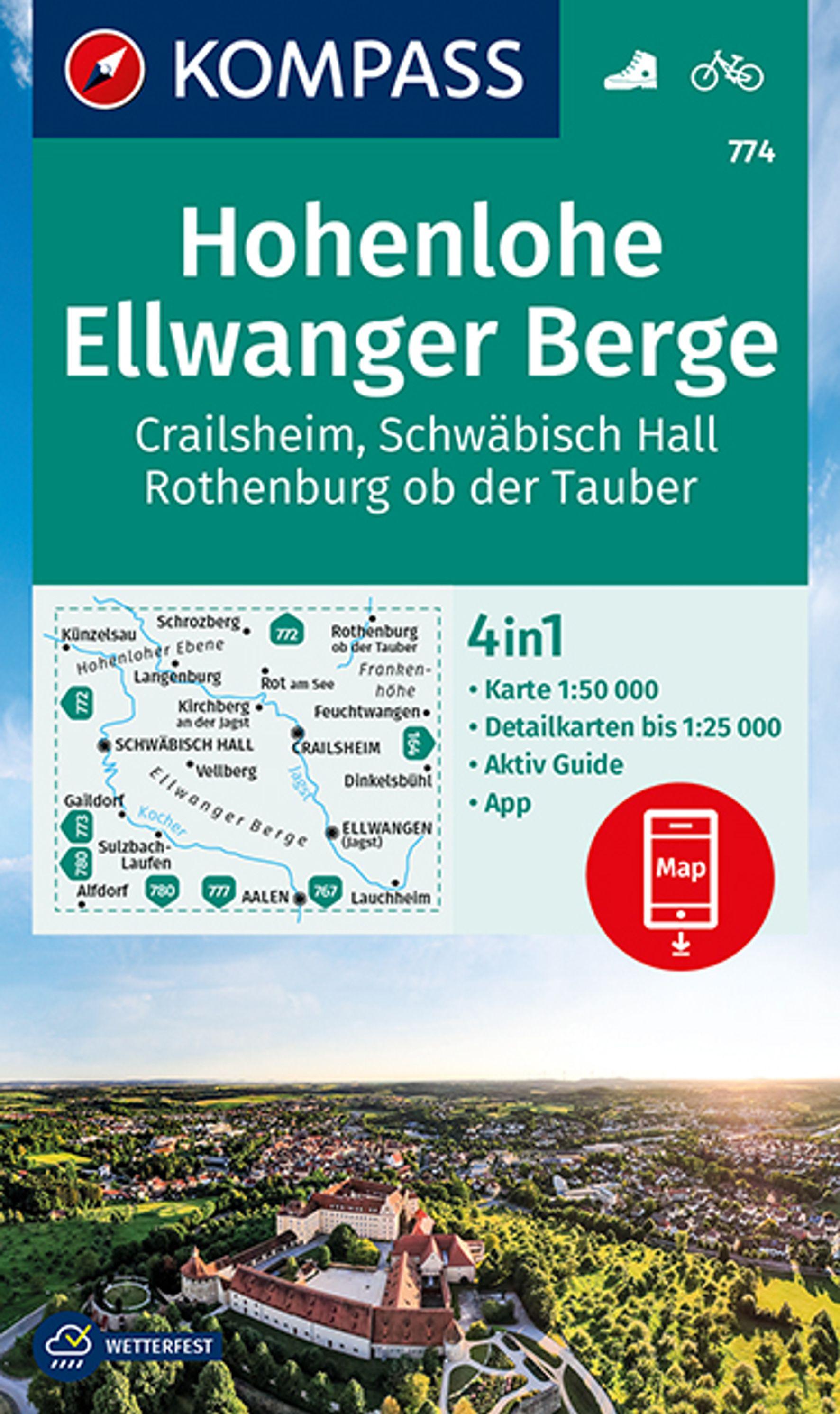 Vorderes Coverbild KOMPASS Wanderkarte 774 Hohenlohe, Ellwanger Berge, Crailsheim, Schwäbisch Hall, Rothenburg ob der Tauber 1:50.000