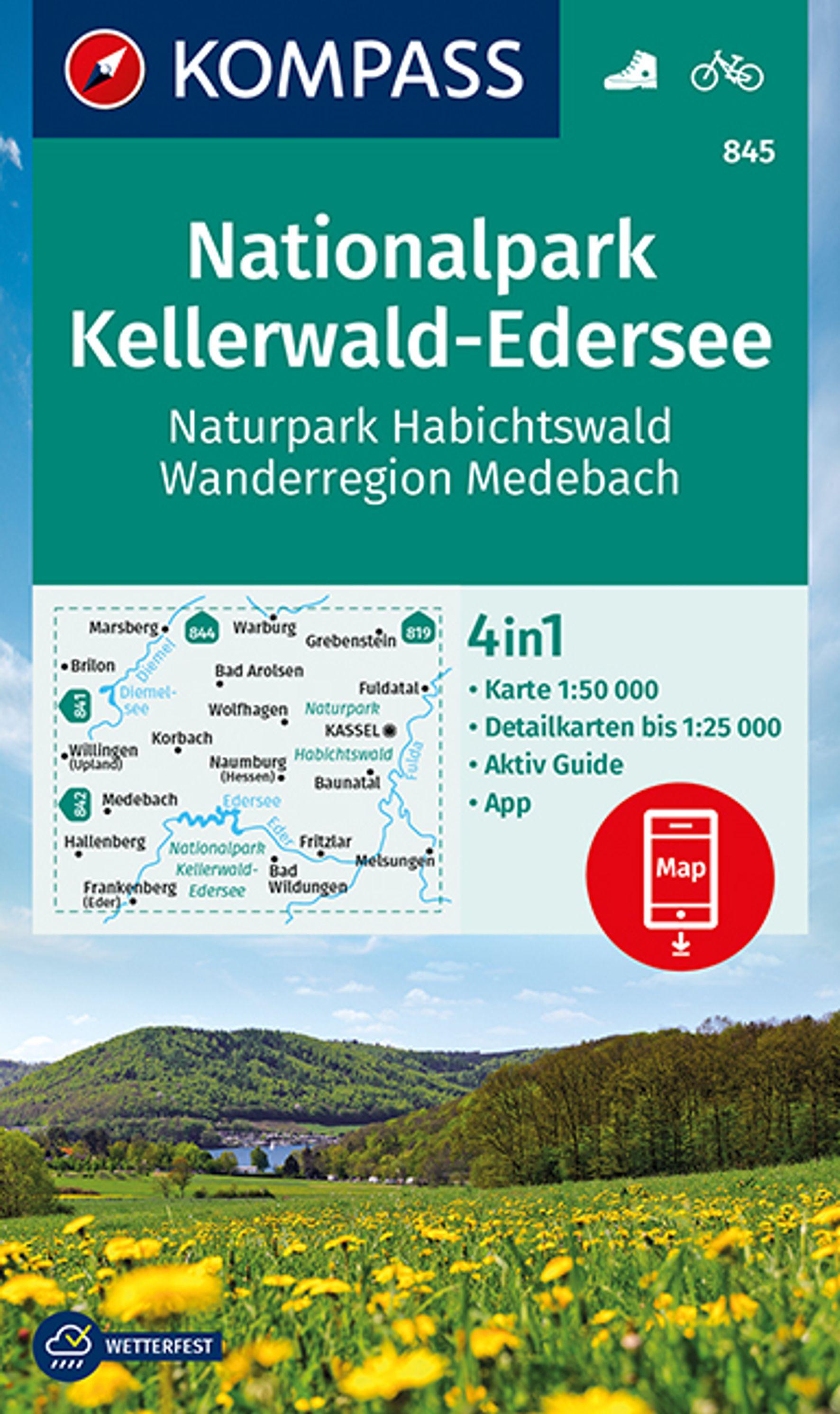 Vorderes Coverbild KOMPASS Wanderkarte 845 Nationalpark Kellerwald-Edersee, Naturpark Habichtswald, Wanderregion Medebach 1:50.000