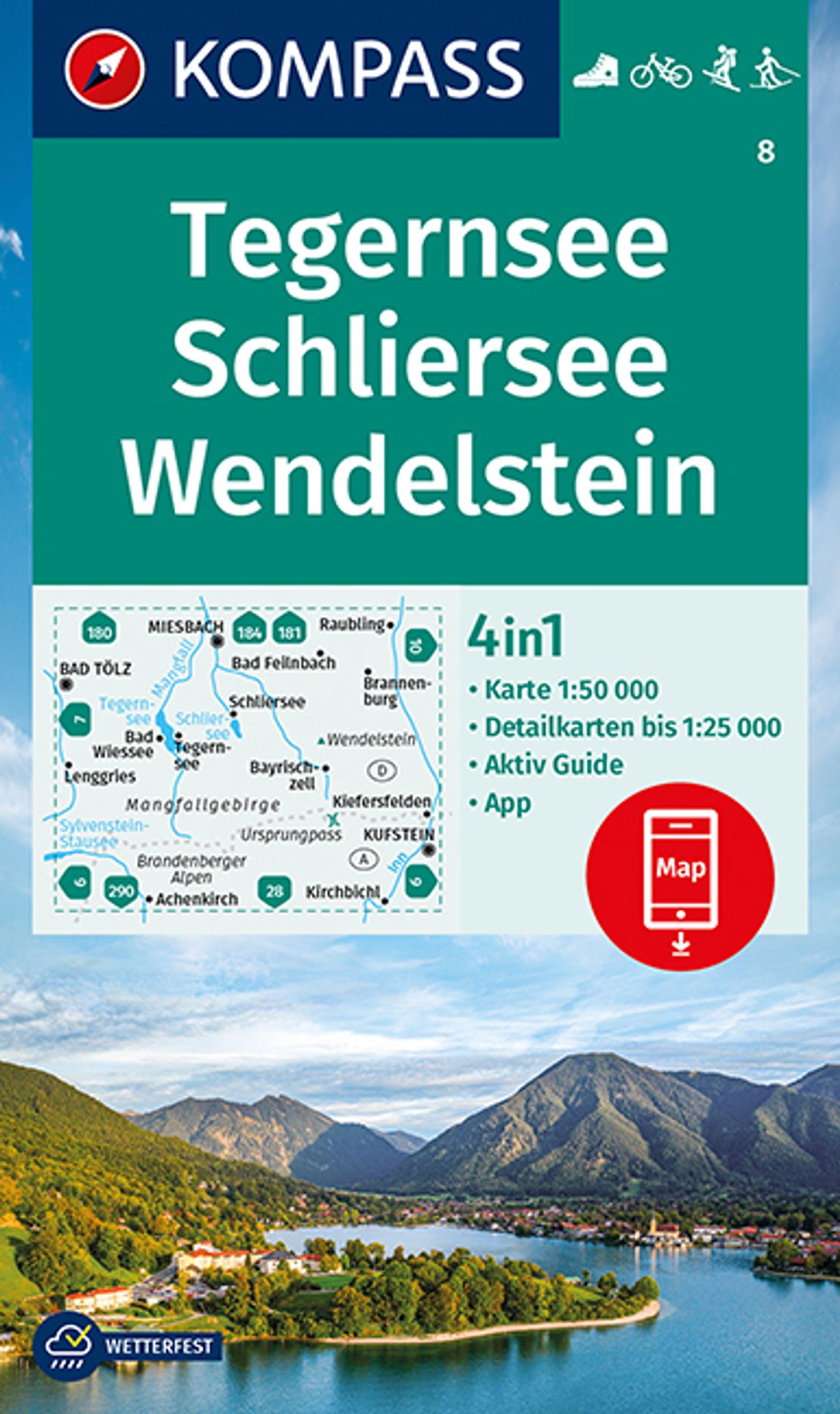 Vorderes Coverbild KOMPASS Wanderkarte 8 Tegernsee, Schliersee, Wendelstein 1:50.000