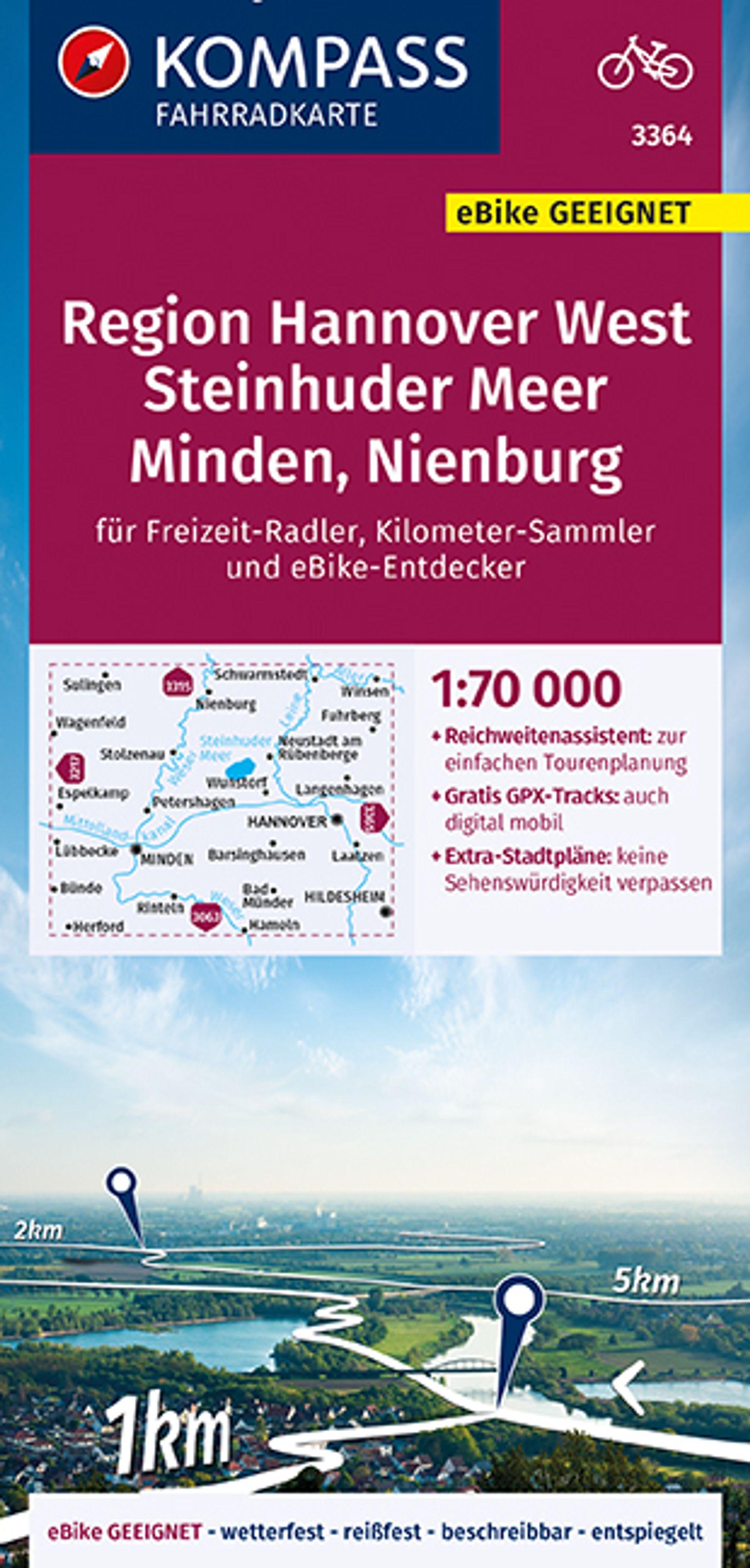 Vorderes Coverbild KOMPASS Fahrradkarte 3364 Region HannoverWest 1:70.000