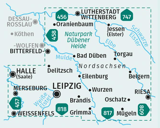 Beispielinhalt (Bild) KOMPASS Wanderkarten-Set 459 Leipzig und Umgebung, Nordsachsen, Naturpark Dübener Heide (2 Karten) 1:50.000
