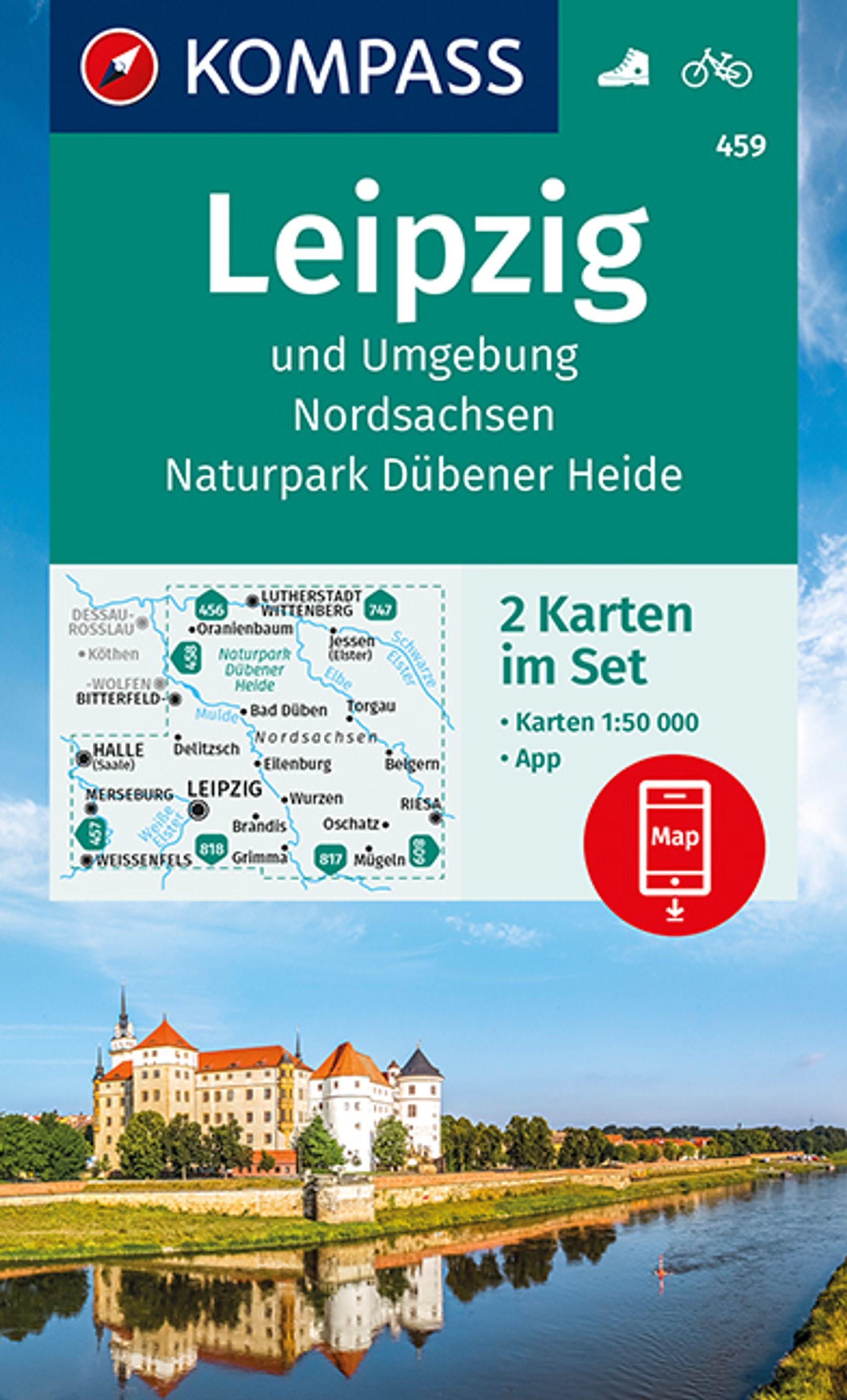 Vorderes Coverbild KOMPASS Wanderkarten-Set 459 Leipzig und Umgebung, Nordsachsen, Naturpark Dübener Heide (2 Karten) 1:50.000