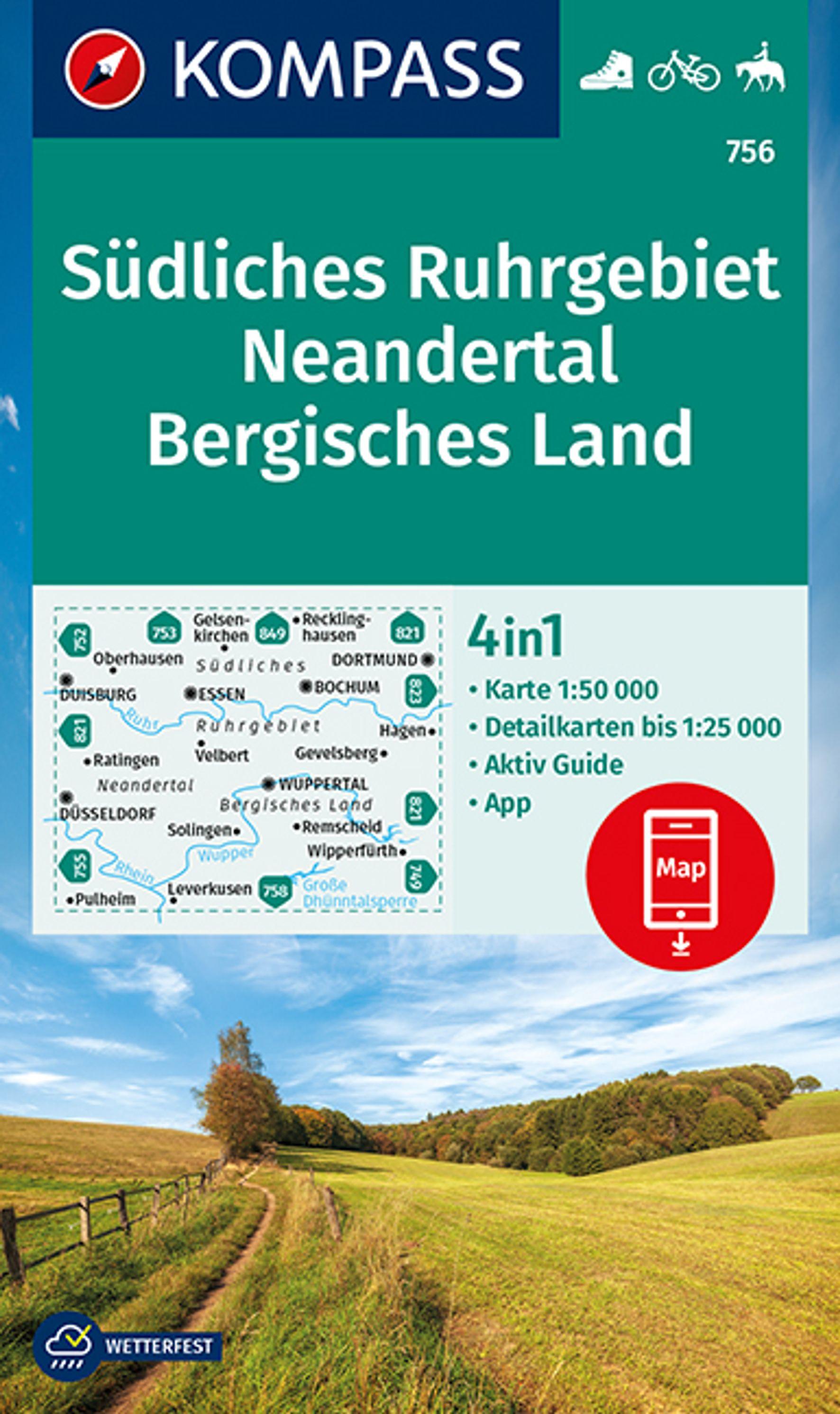 Vorderes Coverbild KOMPASS Wanderkarte 756 Südliches Ruhrgebiet, Neandertal, Bergisches Land 1:50.000