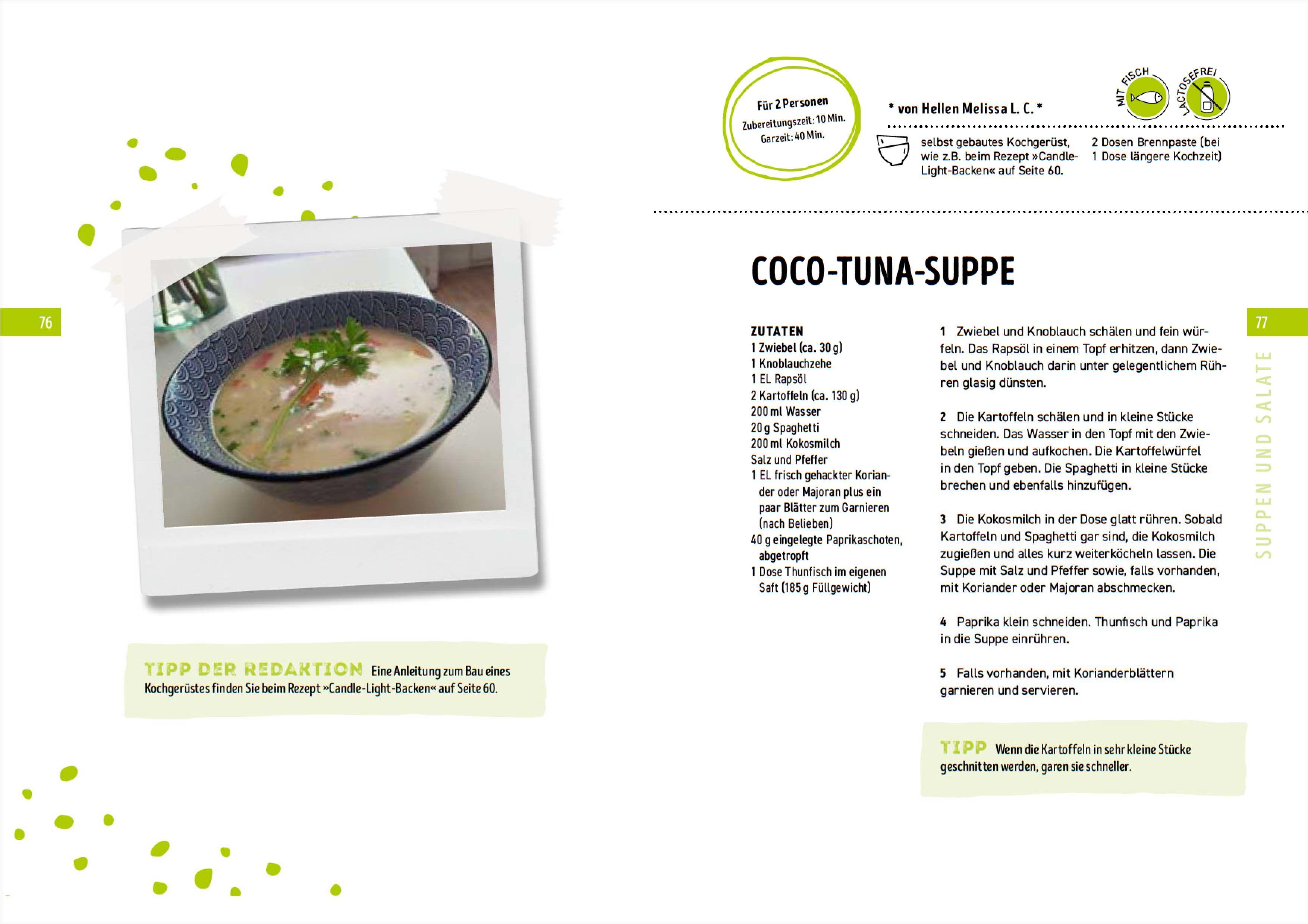 Beispielinhalt (Bild) Kochen ohne Strom - Das Notfallkochbuch - Die 50 besten Rezepte für Alltag, Camping und Notfall