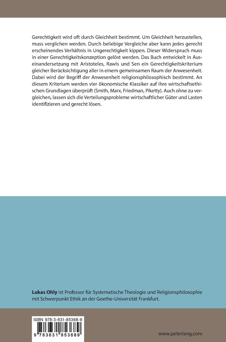 Rückseitencover Gerechtigkeit und gerechtes Wirtschaften