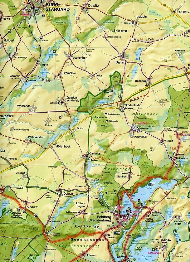 Beispielinhalt (Bild) Feldberger Seenlandschaft Pocket Fahrradkarte 1 : 75 000