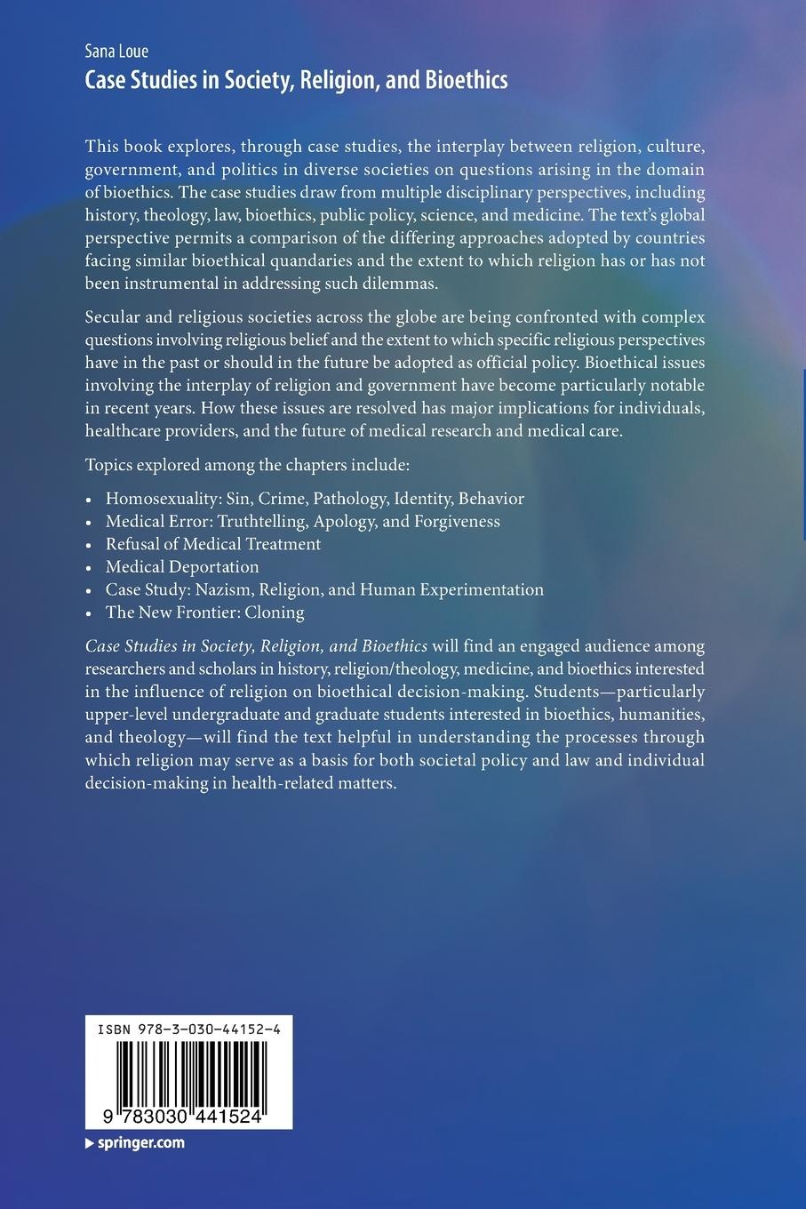 Rückseitencover Case Studies in Society, Religion, and Bioethics
