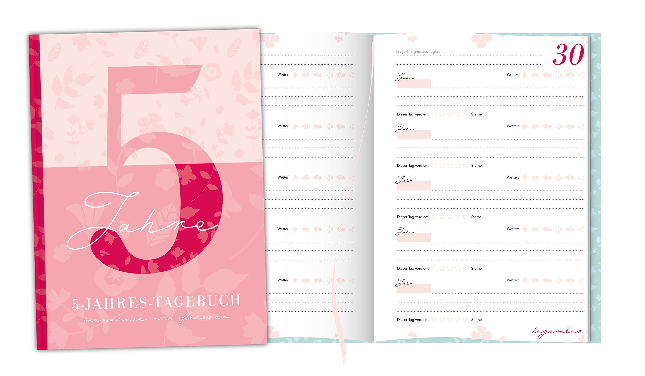 Beispielinhalt (Bild) 5 Jahresbuch: Das Tagebuch für 5 Jahre | Rosa 5 Jahres Kalender zum Ausfüllen für jeden Tag im Jahr, 365 Tage lang. Für Frauen und Mädchen. Kalender-Tagebuch