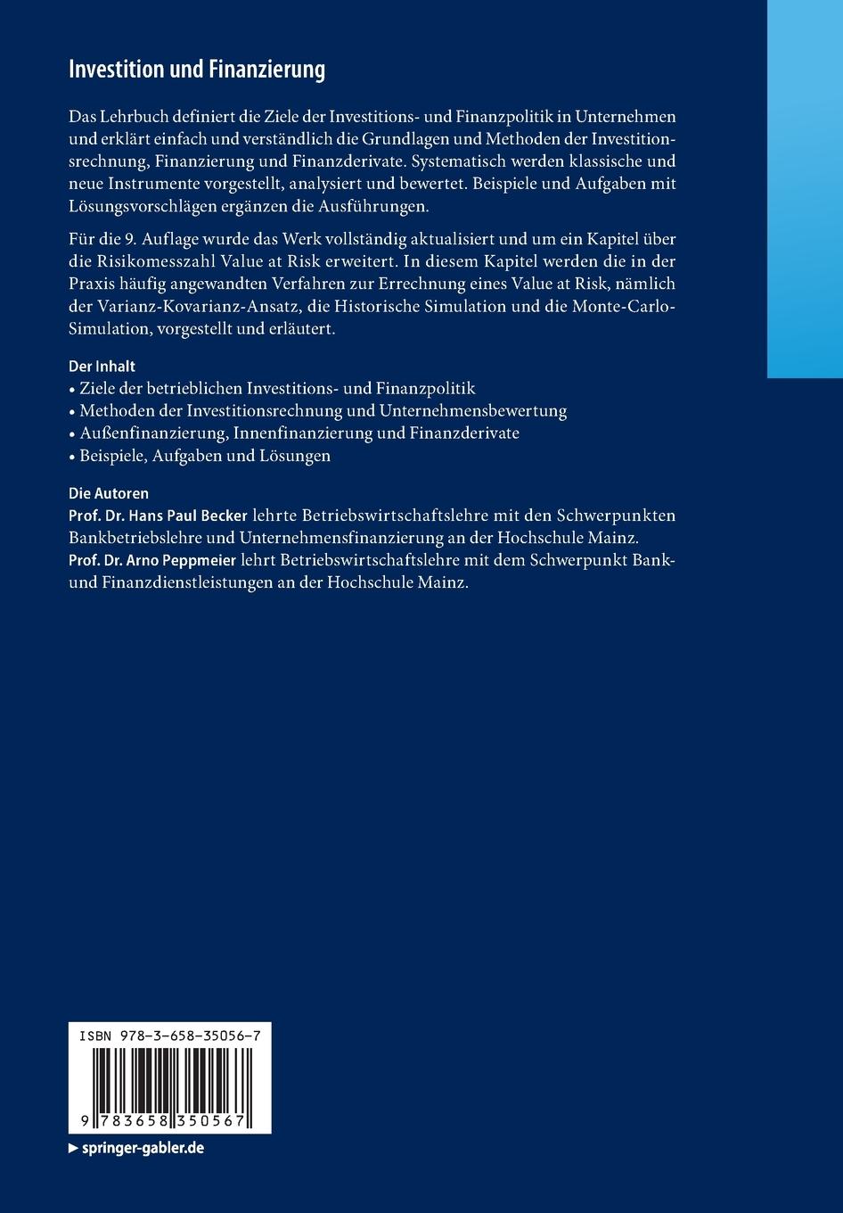 Rückseitencover Investition und Finanzierung