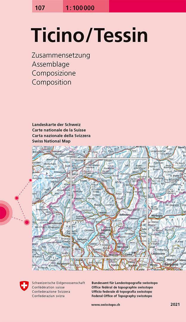 Vorderes Coverbild Swisstopo 1 : 100 000 Ticino Tessin