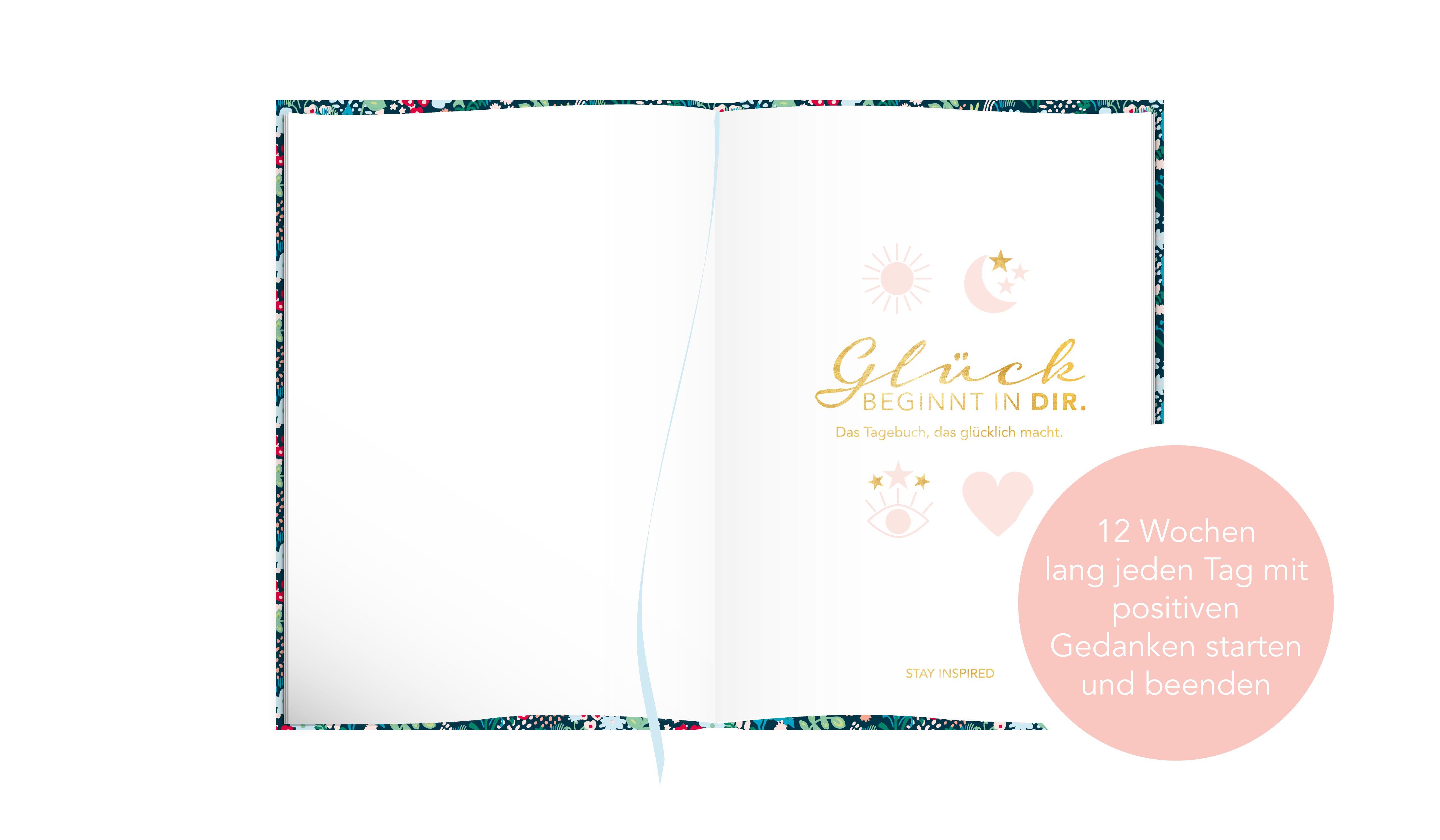 Beispielinhalt (Bild) Das Tagebuch das glücklich macht (Special Edition): 6 Minuten am Tag für mehr Glück, Positivität, Dankbarkeit und Erfolg. Dankbarkeitstagebuch zum Ausfüllen für jeden Tag. 6 Minuten Tagebuch für mehr Achtsamkeit. 12 Wochen Tagebuch in rosa/blau