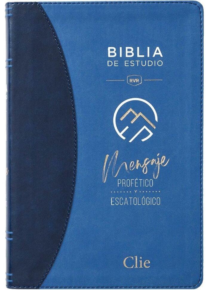 Vorderes Coverbild Rvr, Biblia de Estudio del Mensaje Profético Y Escatológico, Leathersoft, Azul, Interior a DOS Colores