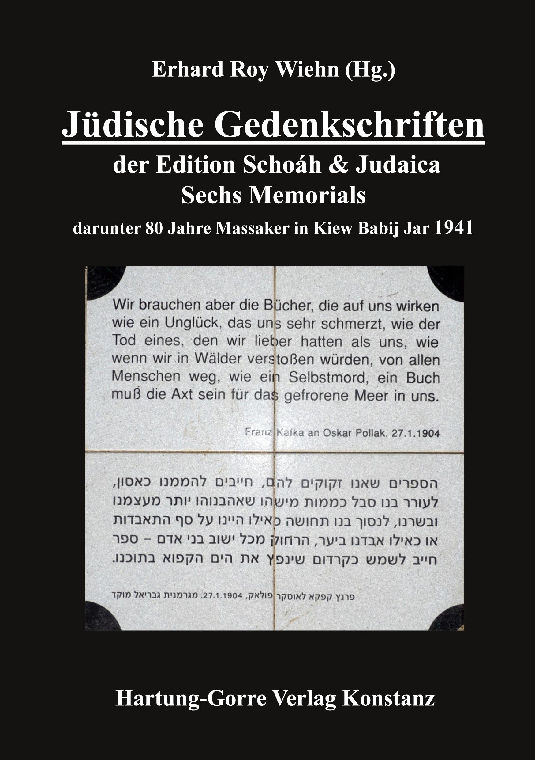 Vorderes Coverbild Jüdische Gedenkschriften der Edition Schoáh & Judaica