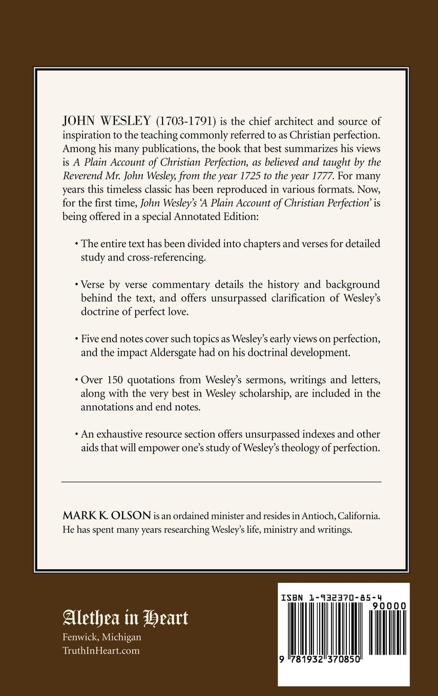 Rückseitencover John Wesley's 'A Plain Account of Christian Perfection.' The Annotated Edition.