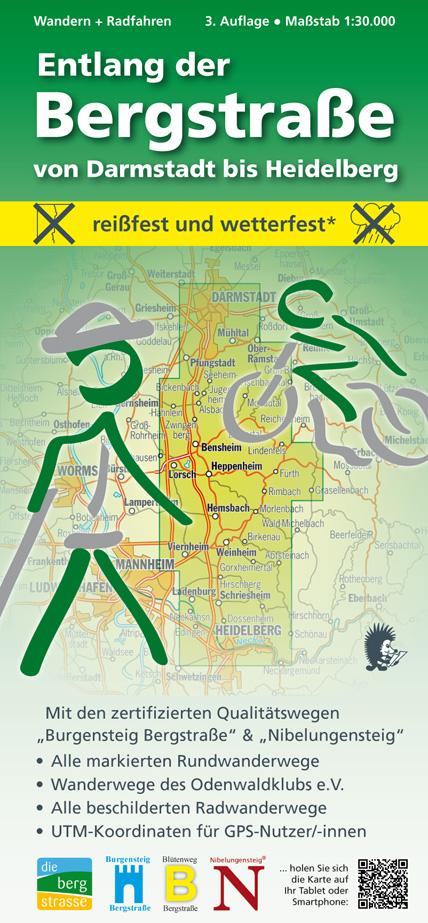 Vorderes Coverbild Wandern + Radfahren, Entlang der Bergstraße von Darmstadt bis Heidelberg 1:30.000