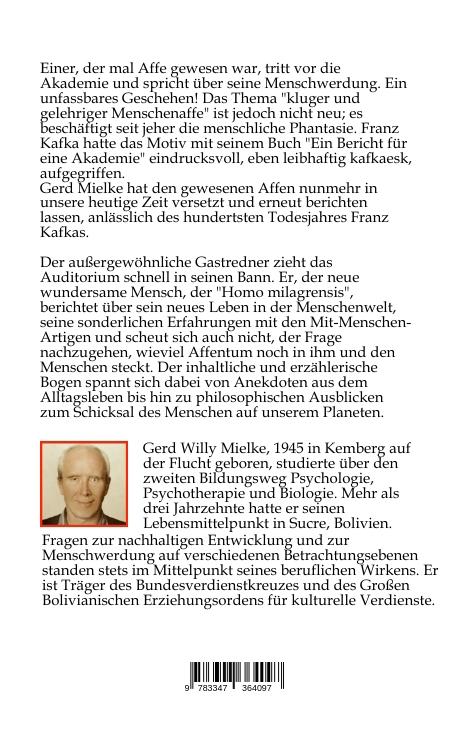 Rückseitencover Zwölf Vorlesungen eines gewesenen Affen für eine Akademie