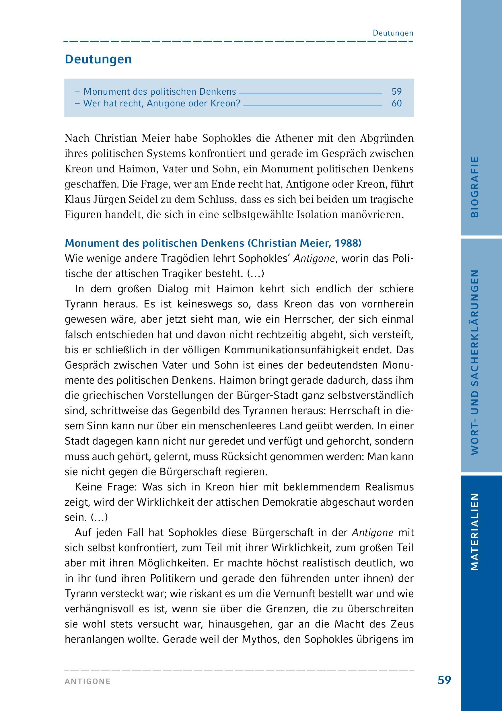 Beispielinhalt (Bild) Antigone (Textausgabe)