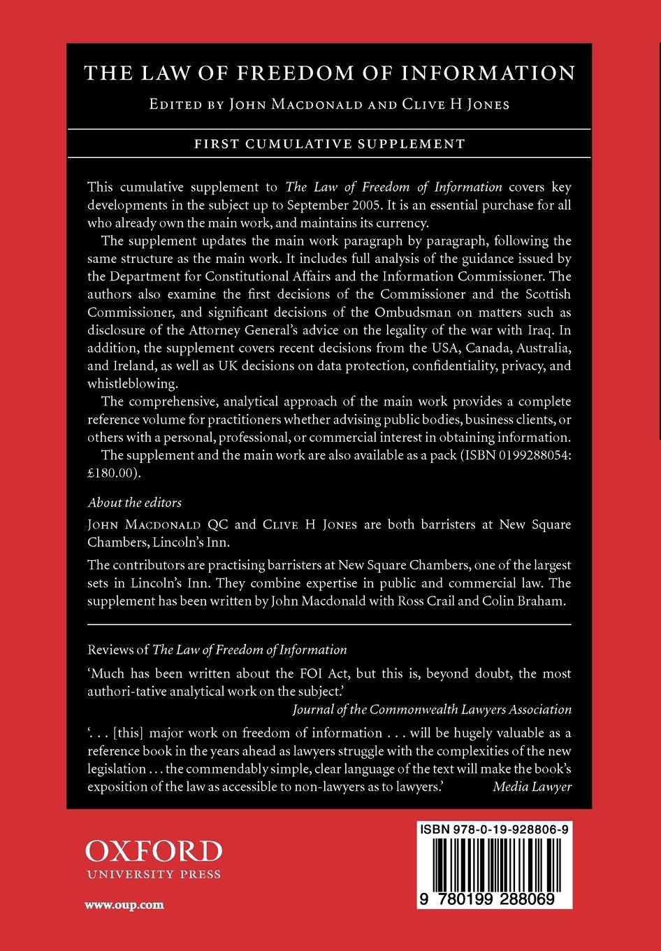 Rückseitencover The Law of Freedom of Information