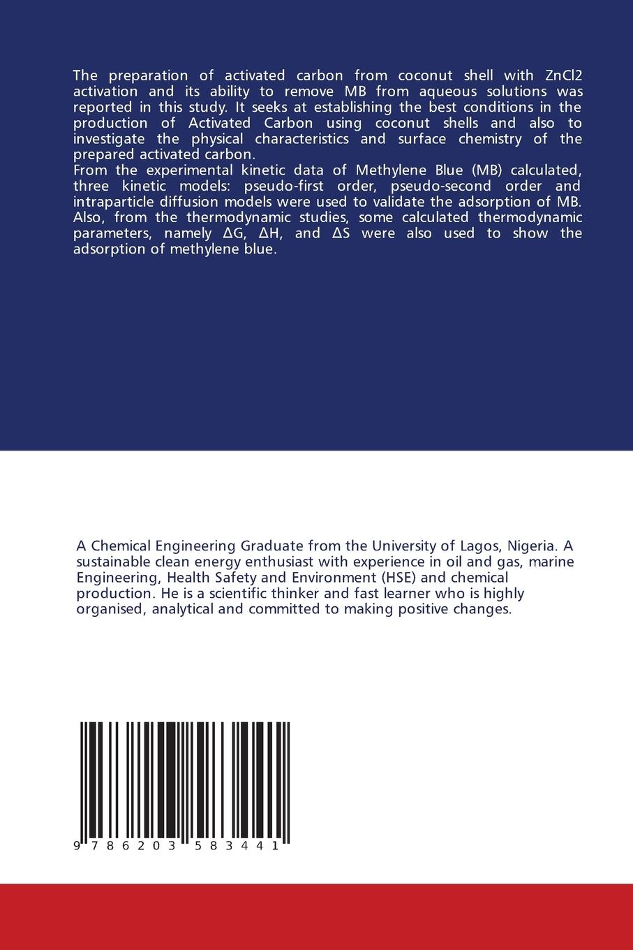 Rückseitencover Adsorption of methylene blue onto coconut shell-based activated carbon