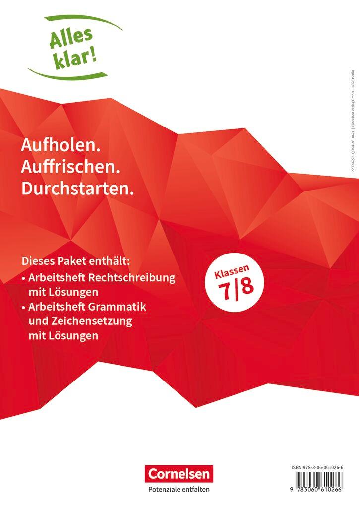 Vorderes Coverbild Alles klar! Deutsch. Sekundarstufe I 7./8. Schuljahr. Rechtschreibung + Grammatik und Zeichensetzung im Paket