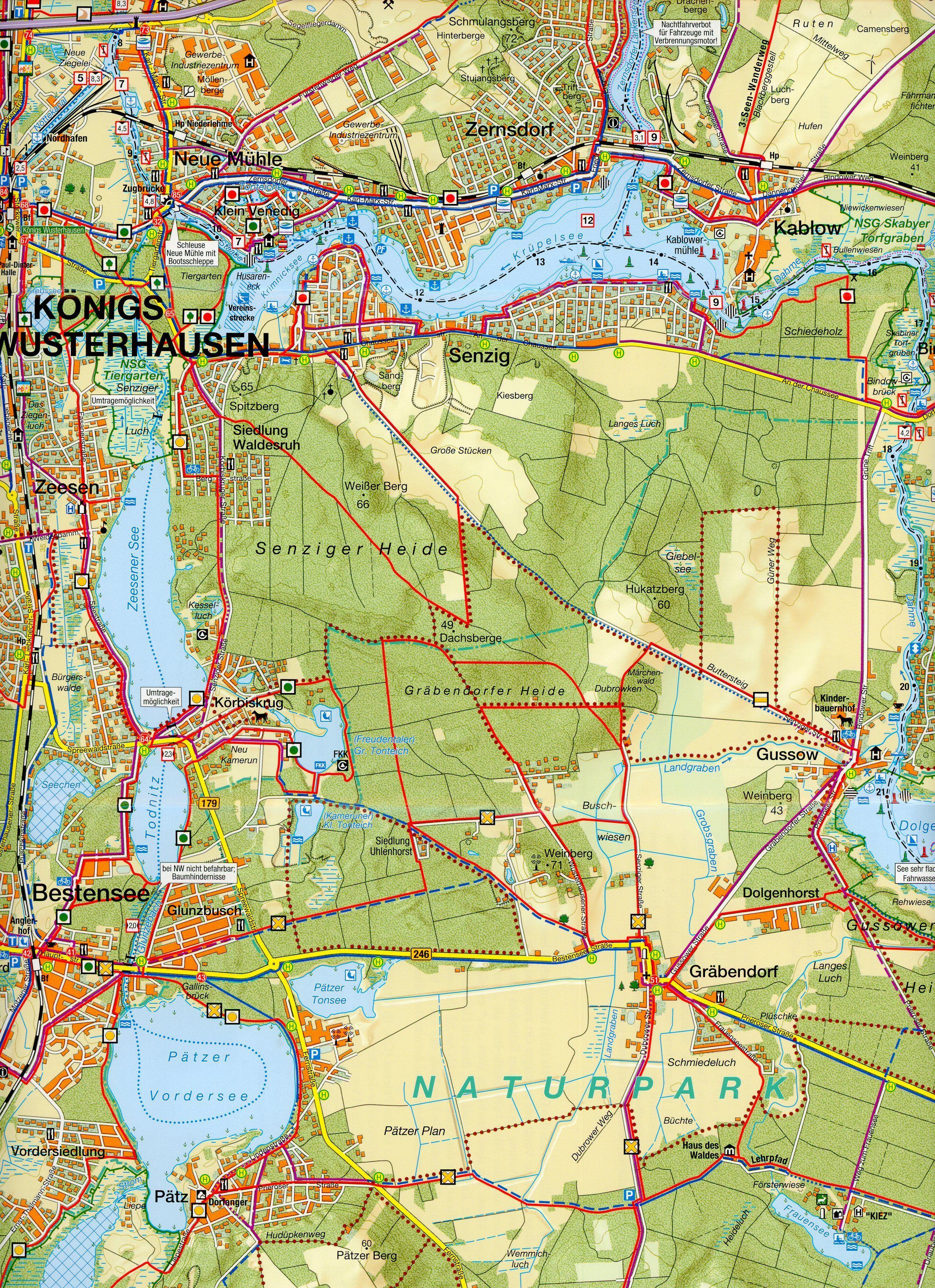 Beispielinhalt (Bild) Dahme-Seen: Königs Wusterhausen, Teupitz 1 : 35 000 Rad-, Wander- und Gewässerkarte