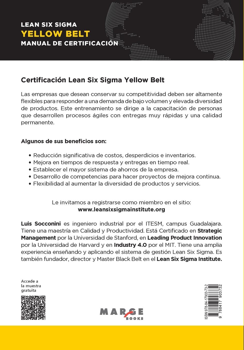 Rückseitencover Lean Six Sigma Yellow Belt. Manual de certificación