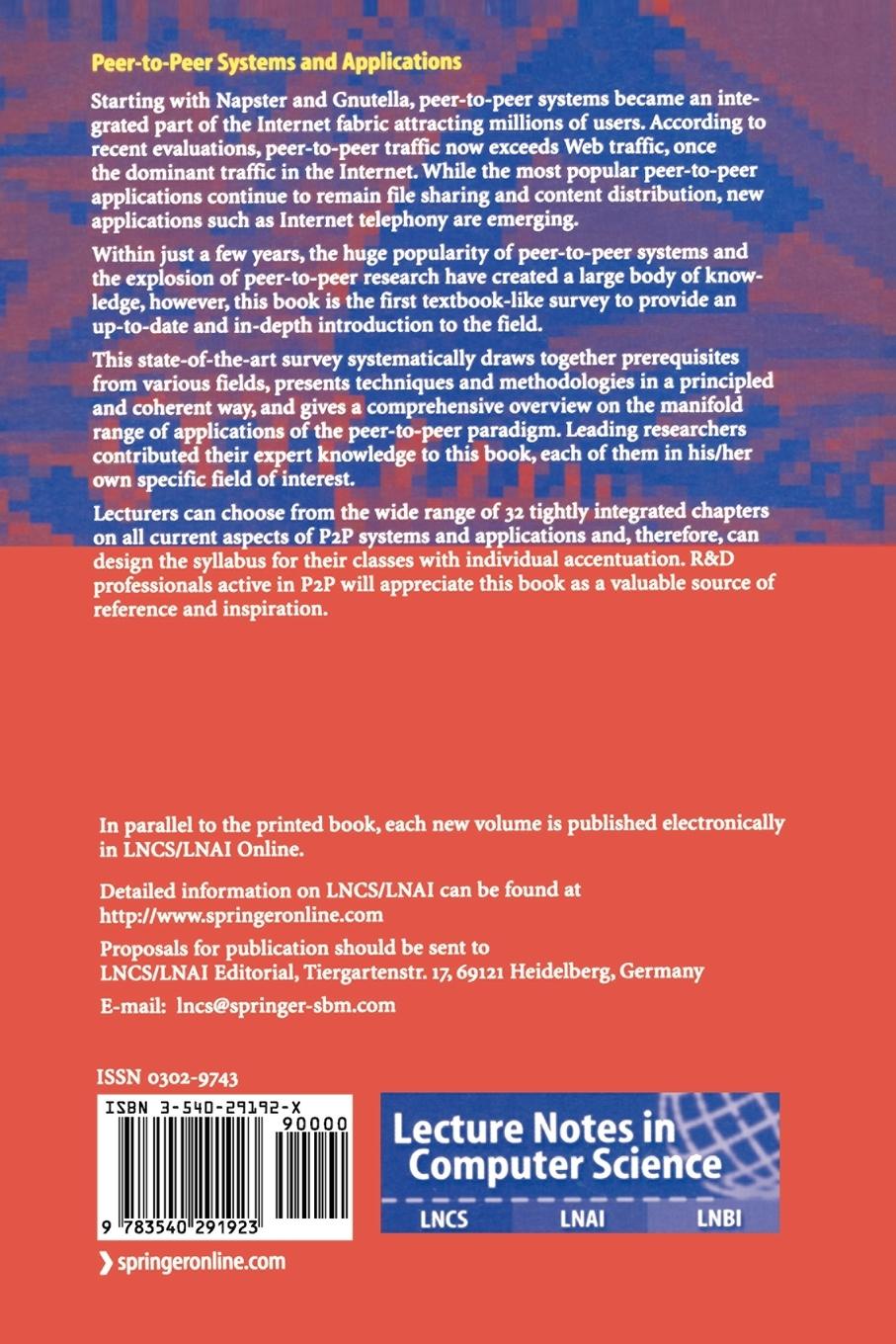 Rückseitencover Peer-to-Peer Systems and Applications